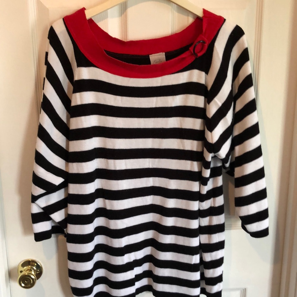 Forlini Red Collar Black and White striped sweater  22W/24W 100% Acrylic